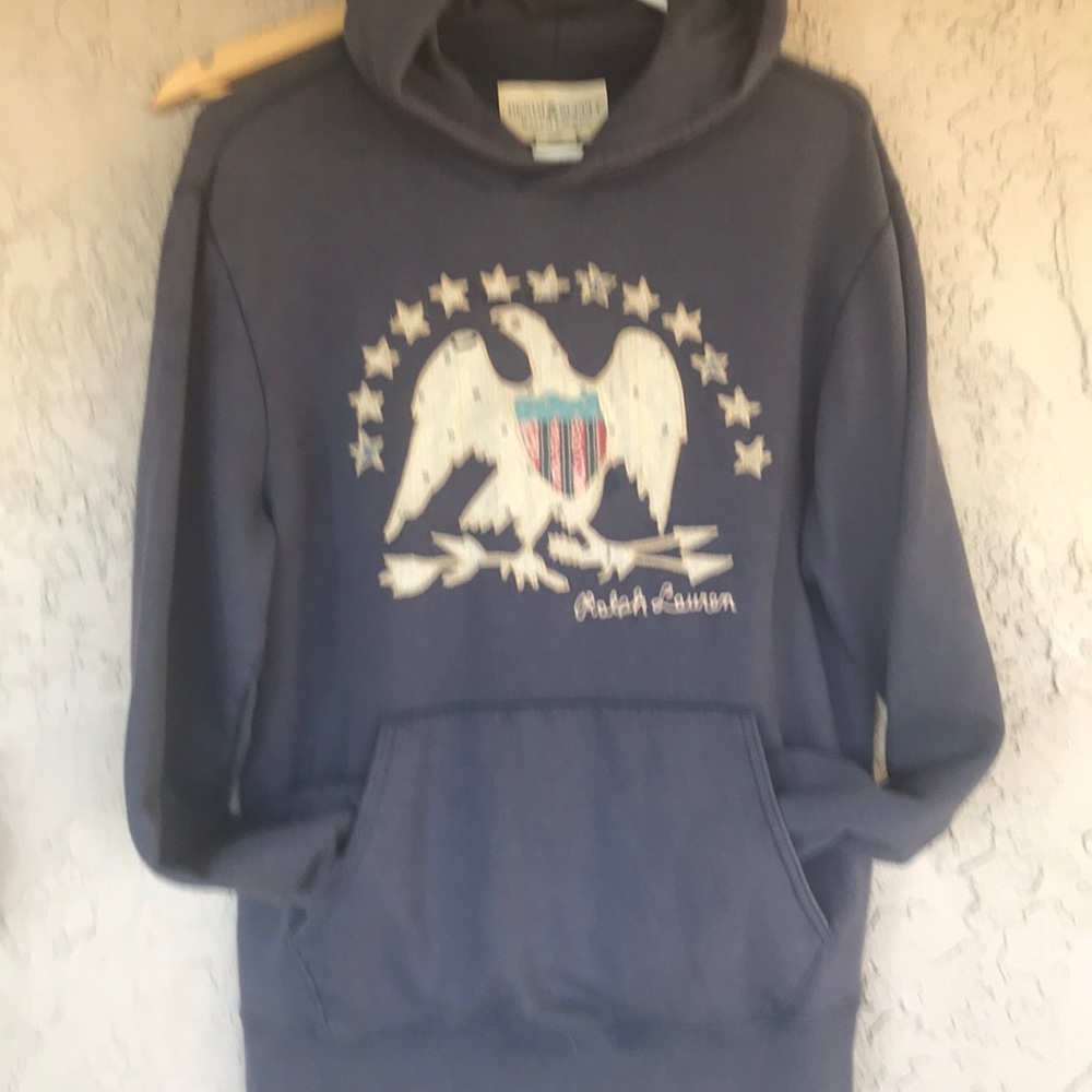 Gray hooded Ralph Lauren sweatshirt